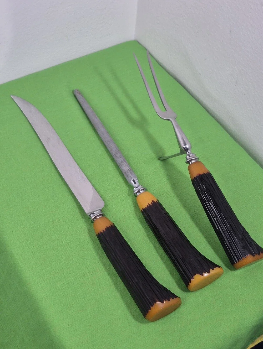 Vtg. B. Thomas & Co. MCM 3-Piece Bakelite Carving Knife Set Sheffield, England